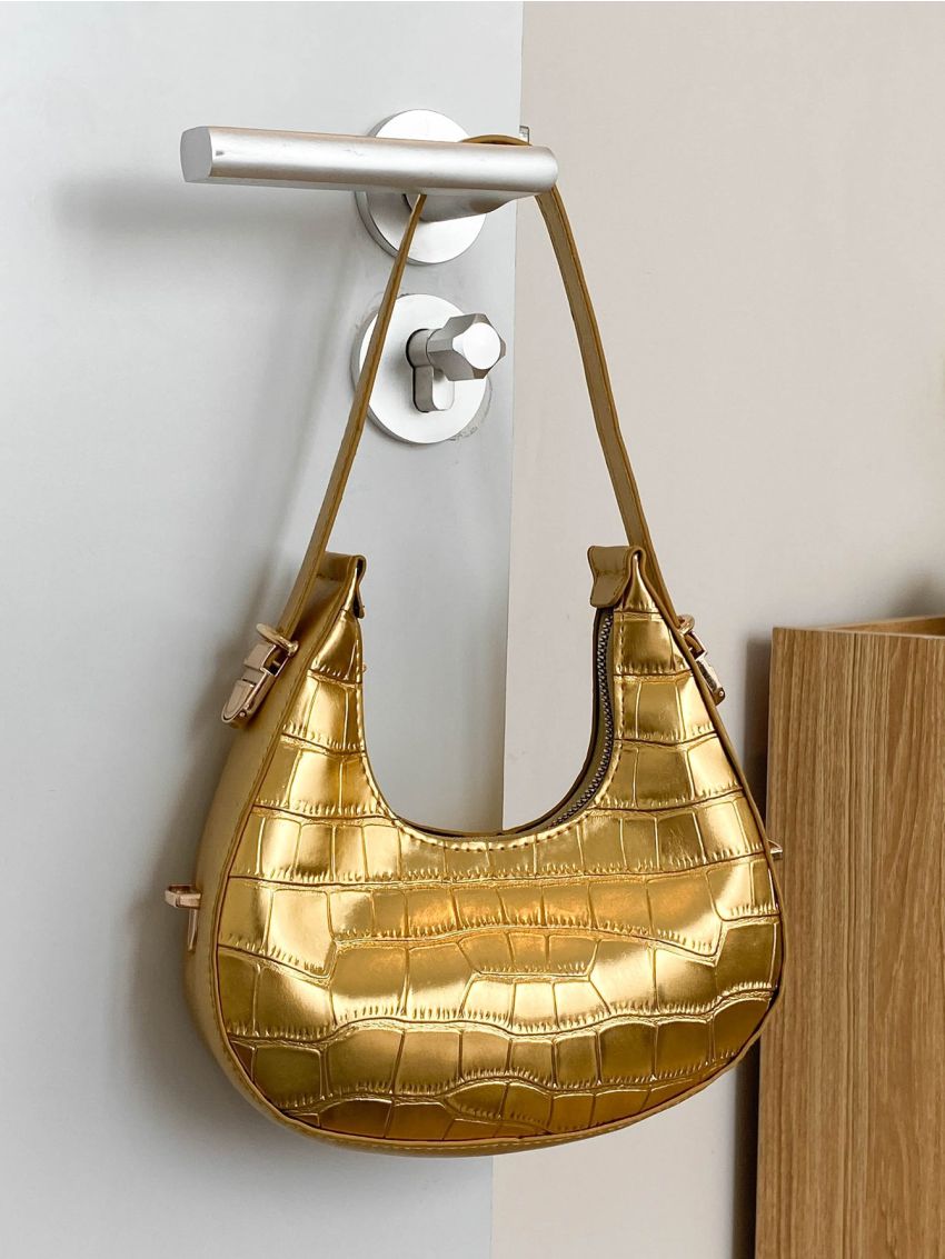 Crocodile Embossed Hobo Bag