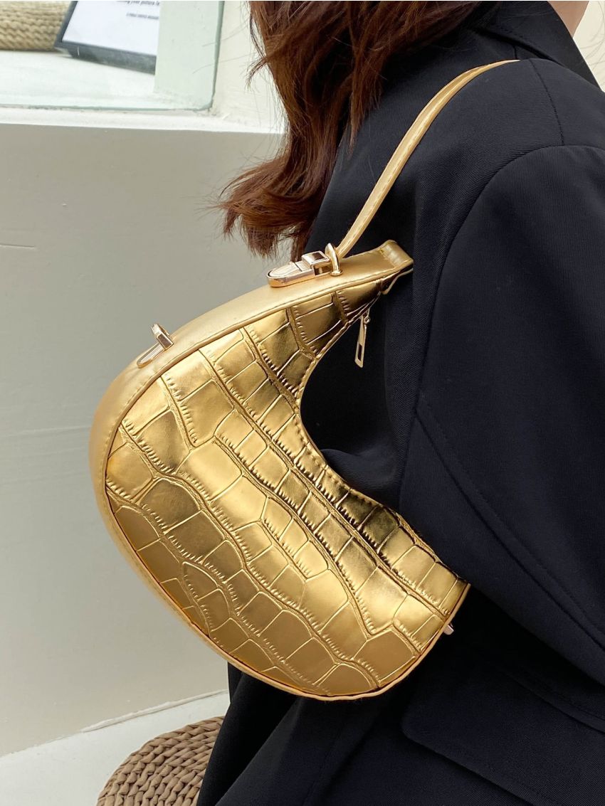 Crocodile Embossed Hobo Bag