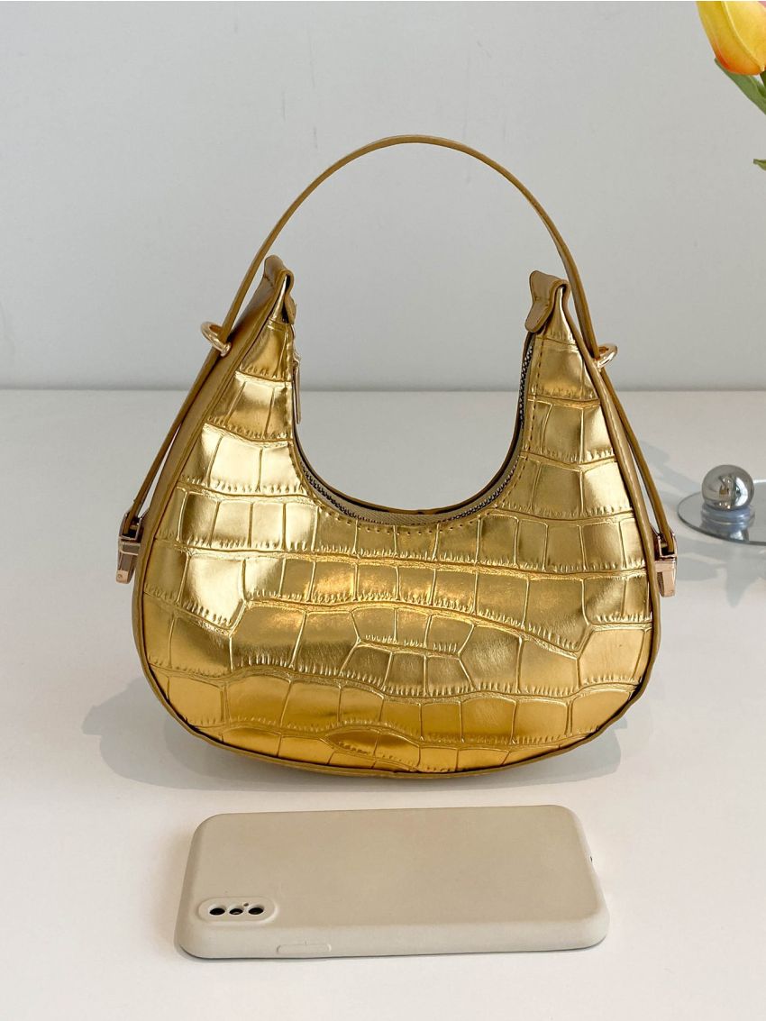 Crocodile Embossed Hobo Bag