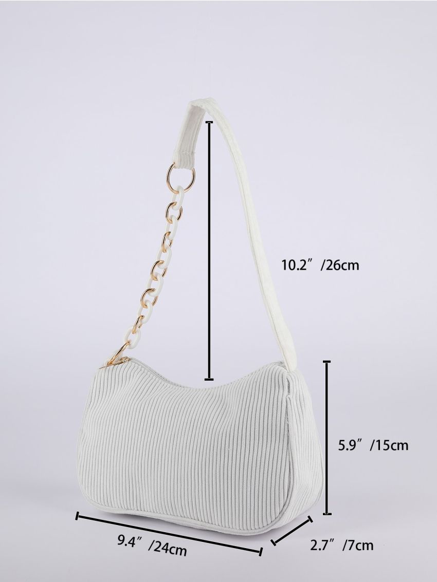 Chain Decor Corduroy Baguette Bag