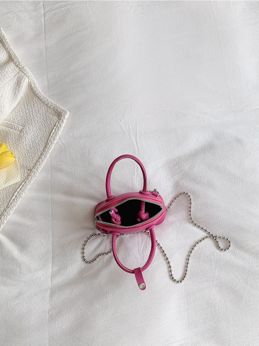 Mini Litchi Embossed Letter Graphic Chain Dome Bag