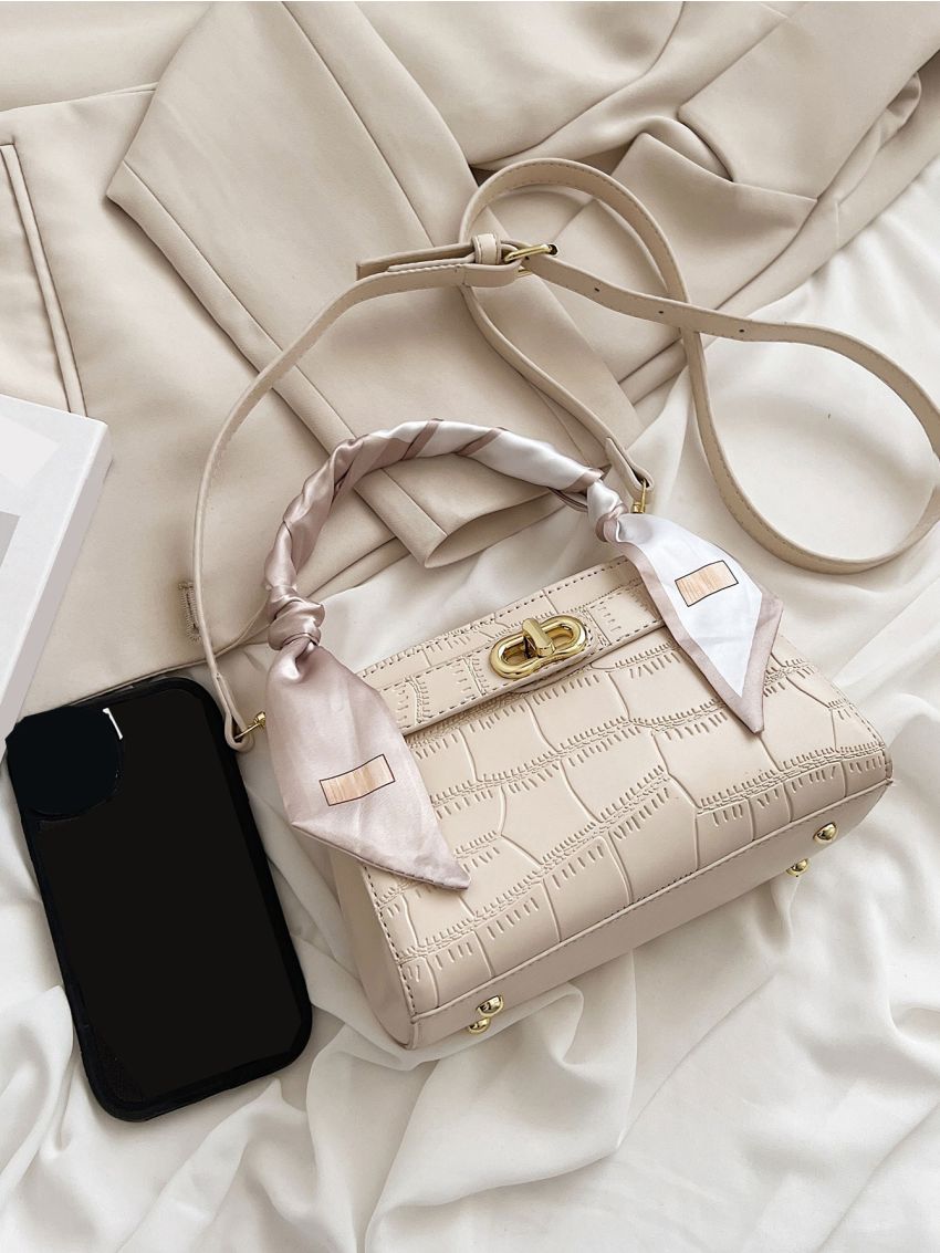 Mini Crocodile Embossed Twilly Scarf Decor Square Bag