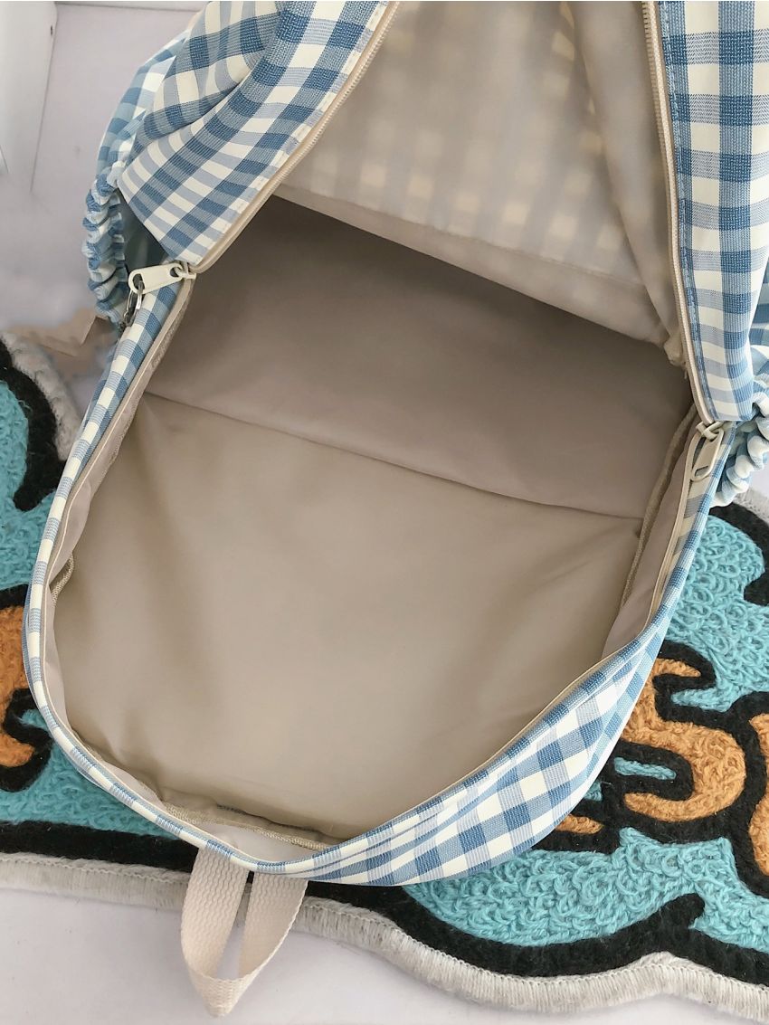 Pocket Front Gingham Pattern Backpack
