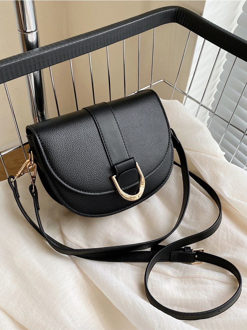 Litchi Embossed Flap Saddle Bag