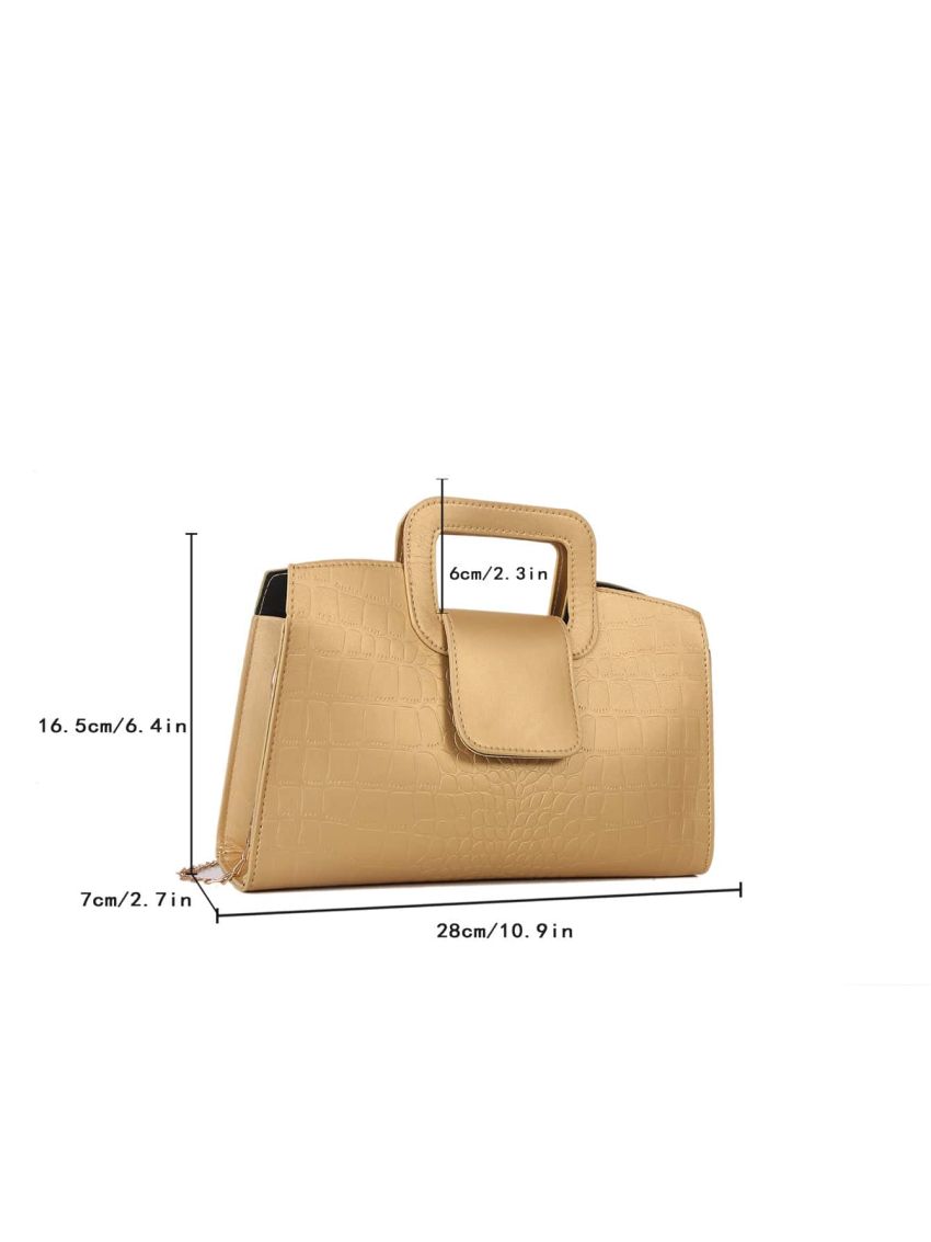 Metallic Crocodile Embossed Chain Flap Square Bag