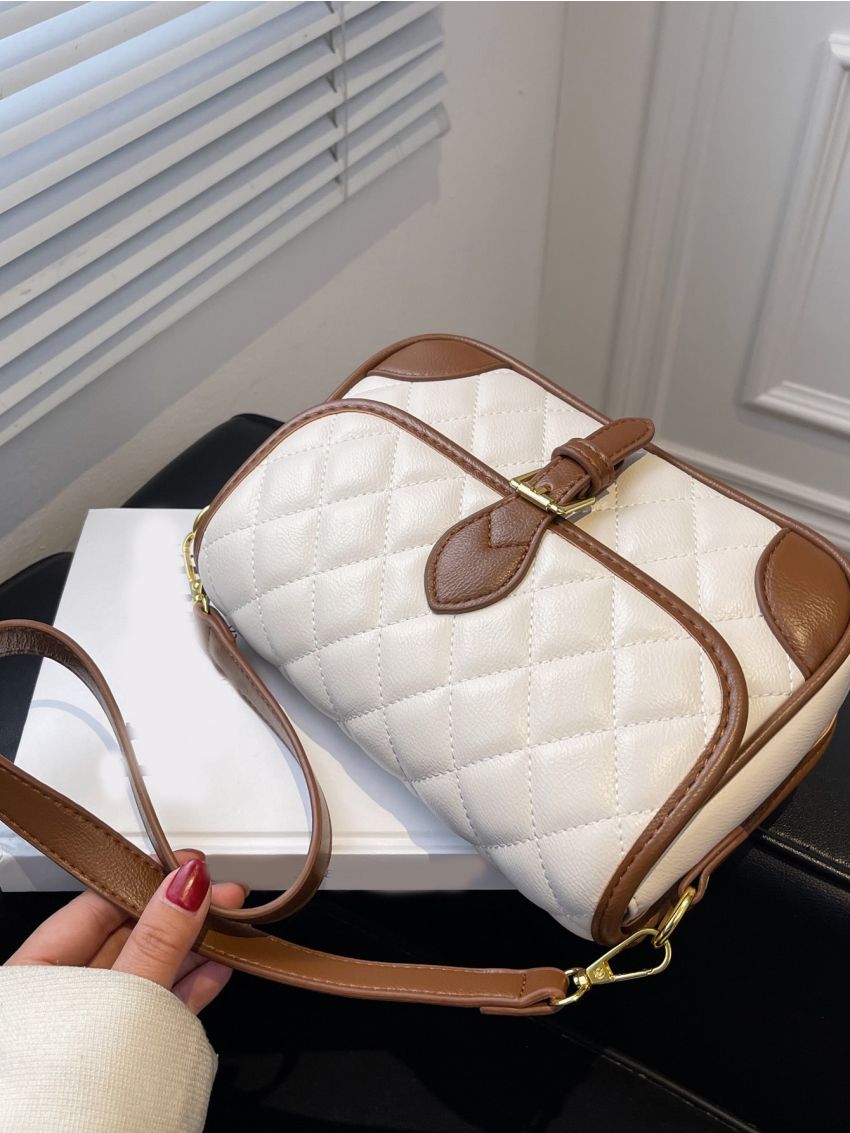 Quilted Detail Contrast Binding Flap Square Bag