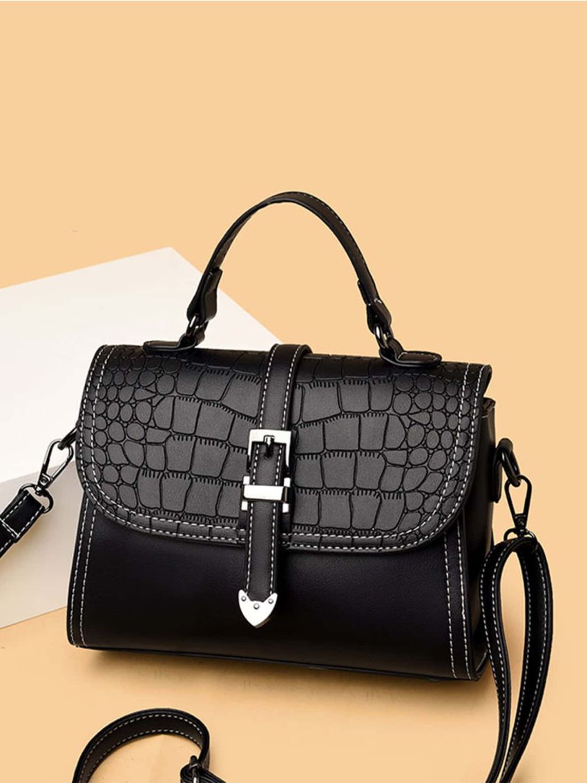Croc Embossed Flap Square Bag
