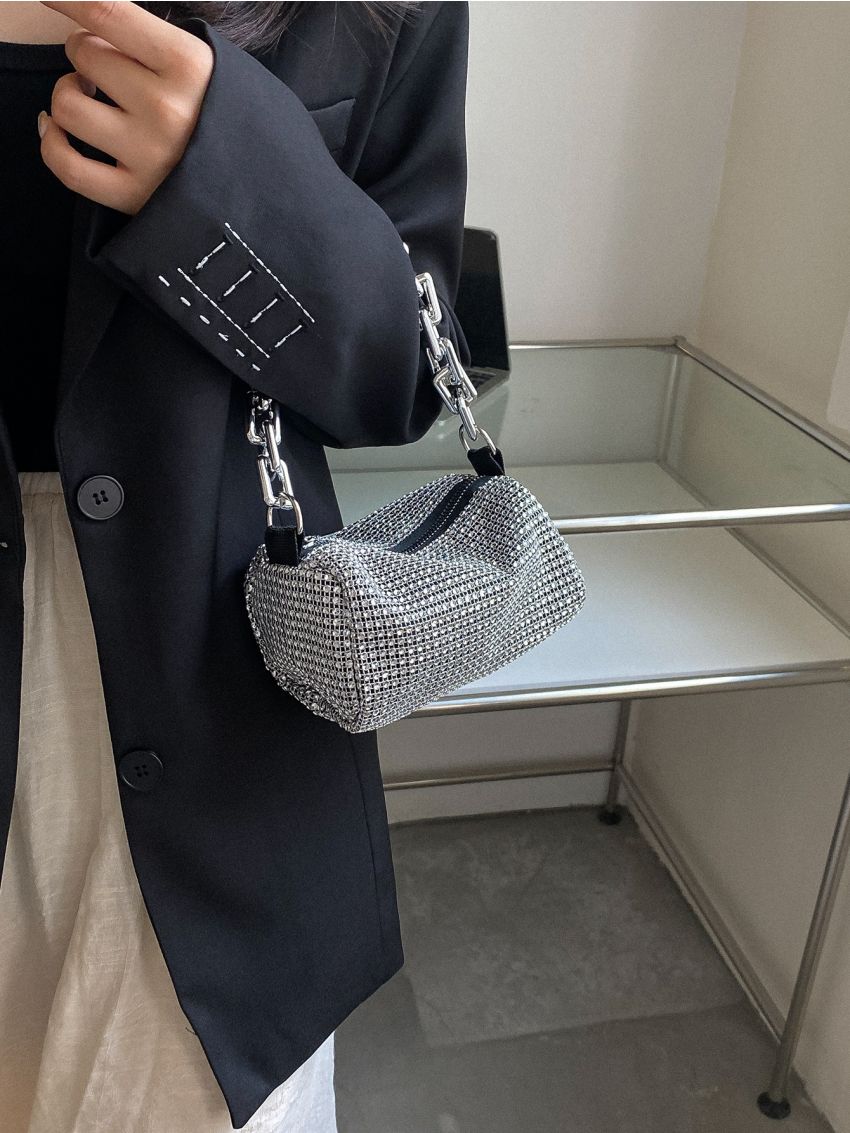 Mini Rhinestone Decor Chain Bucket Bag