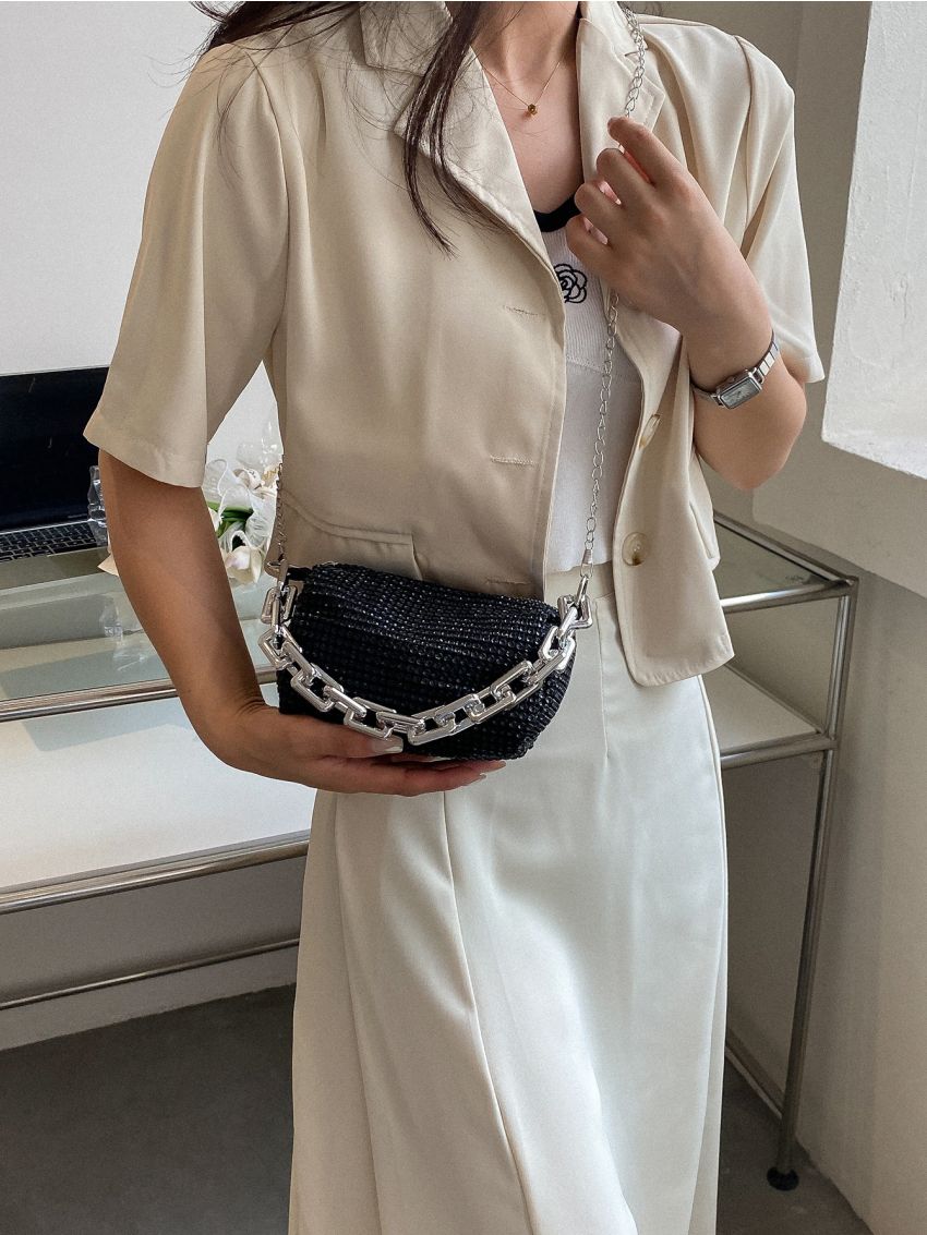 Mini Allover Rhinestone Decor Bucket Bag