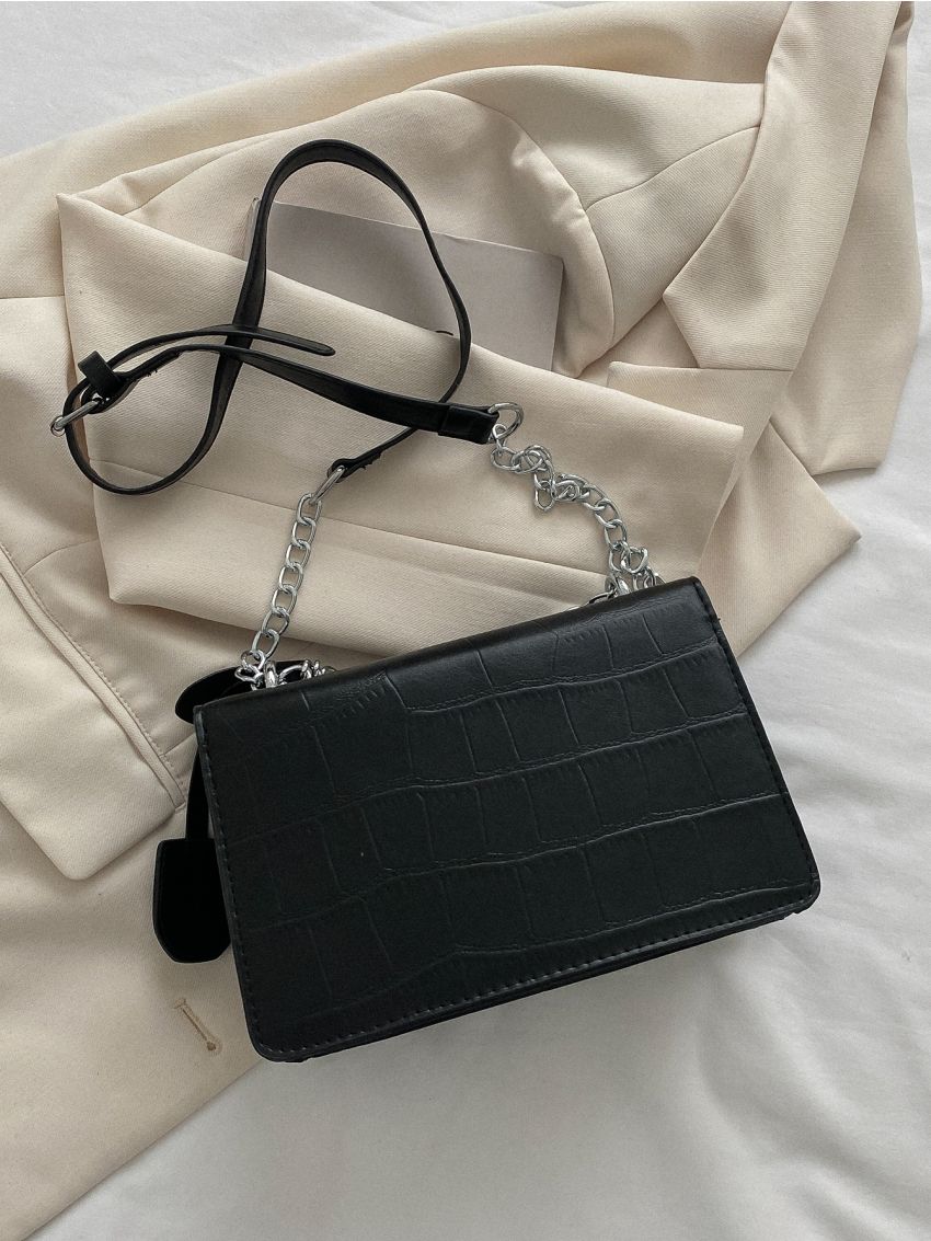 Croc Embossed Chain Shoulder Bag