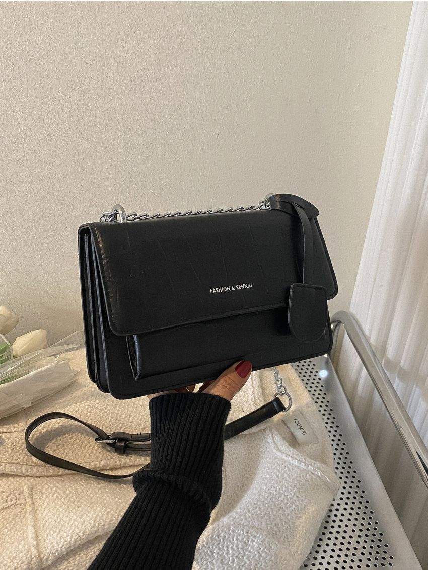 Croc Embossed Chain Shoulder Bag