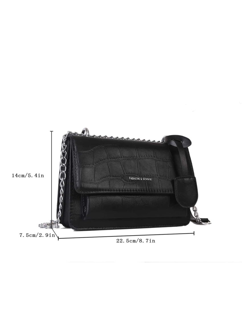 Croc Embossed Chain Shoulder Bag