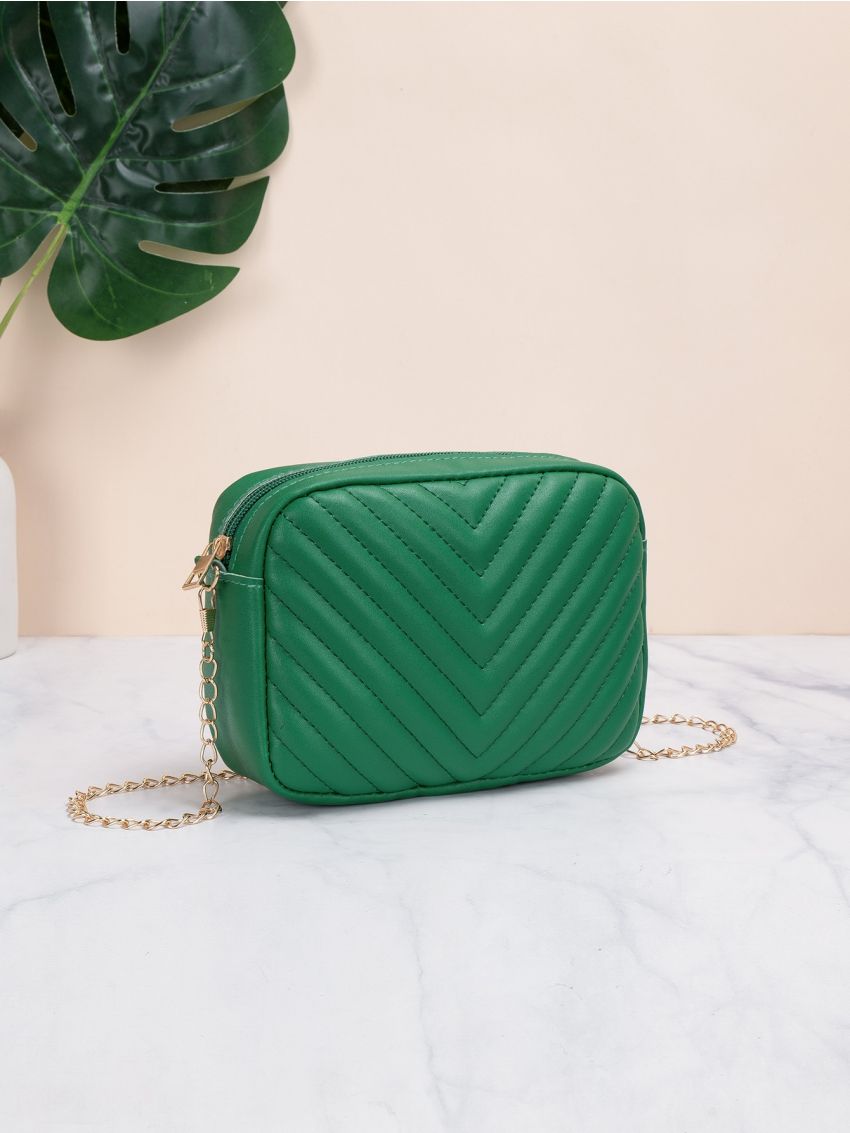 Mini Chevron Embossed Crossbody Chain Bag