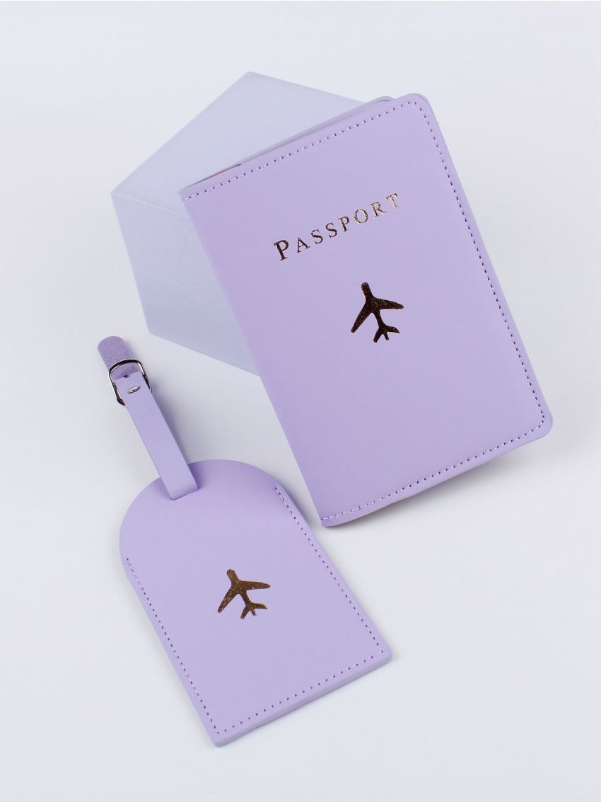 Letter Graphic Passport Case With Luggage Tag