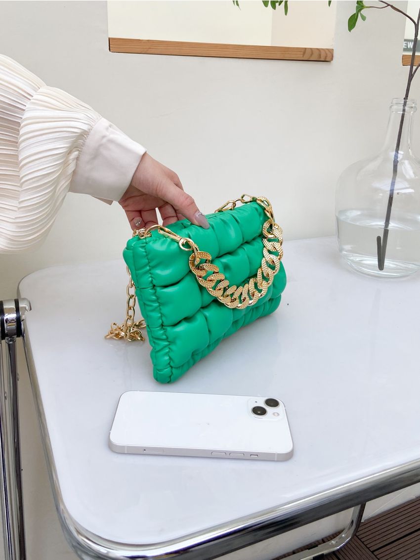 Ruched Detail Chain Square Bag