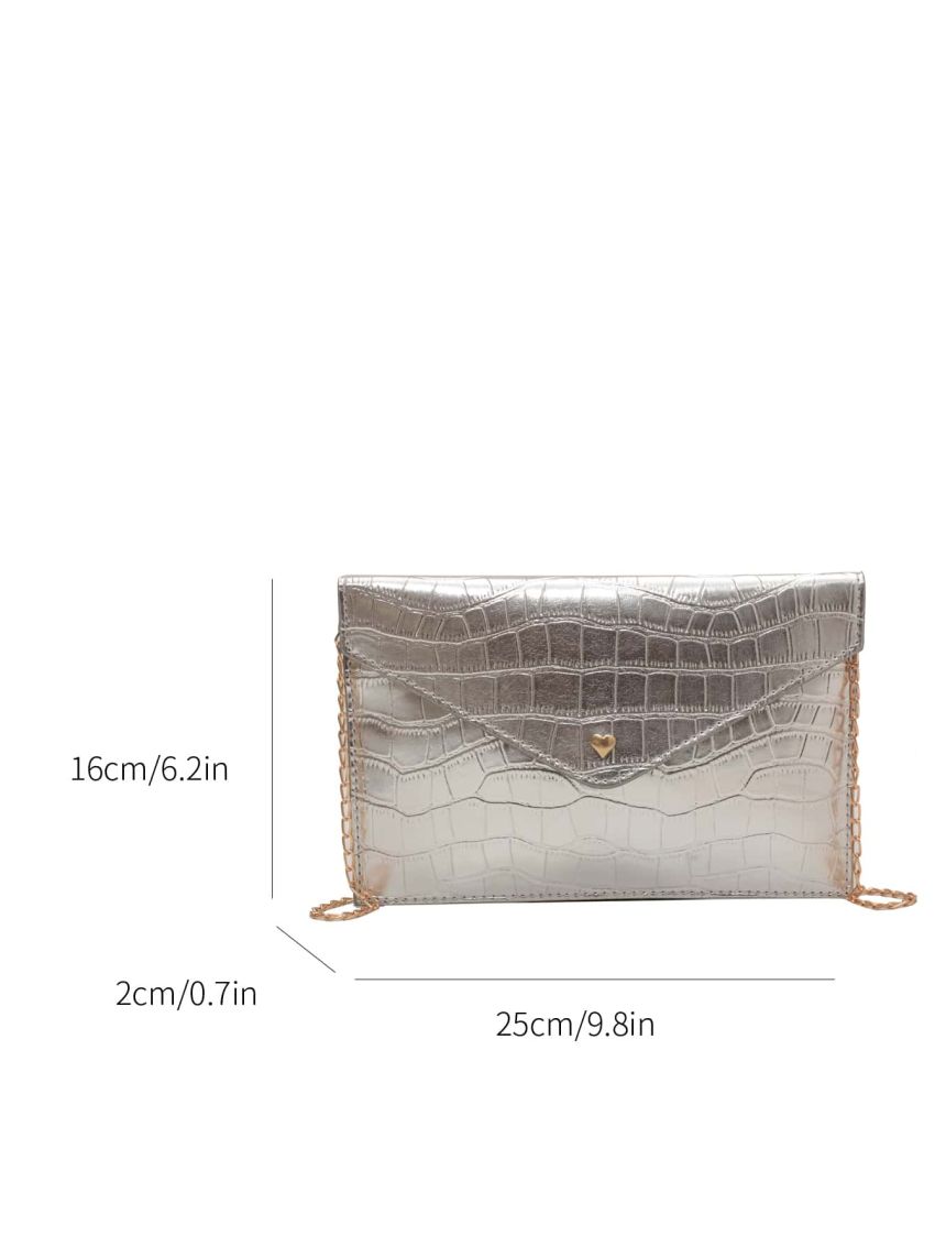 Metallic Crocodile Embossed Chain Flap Square Bag