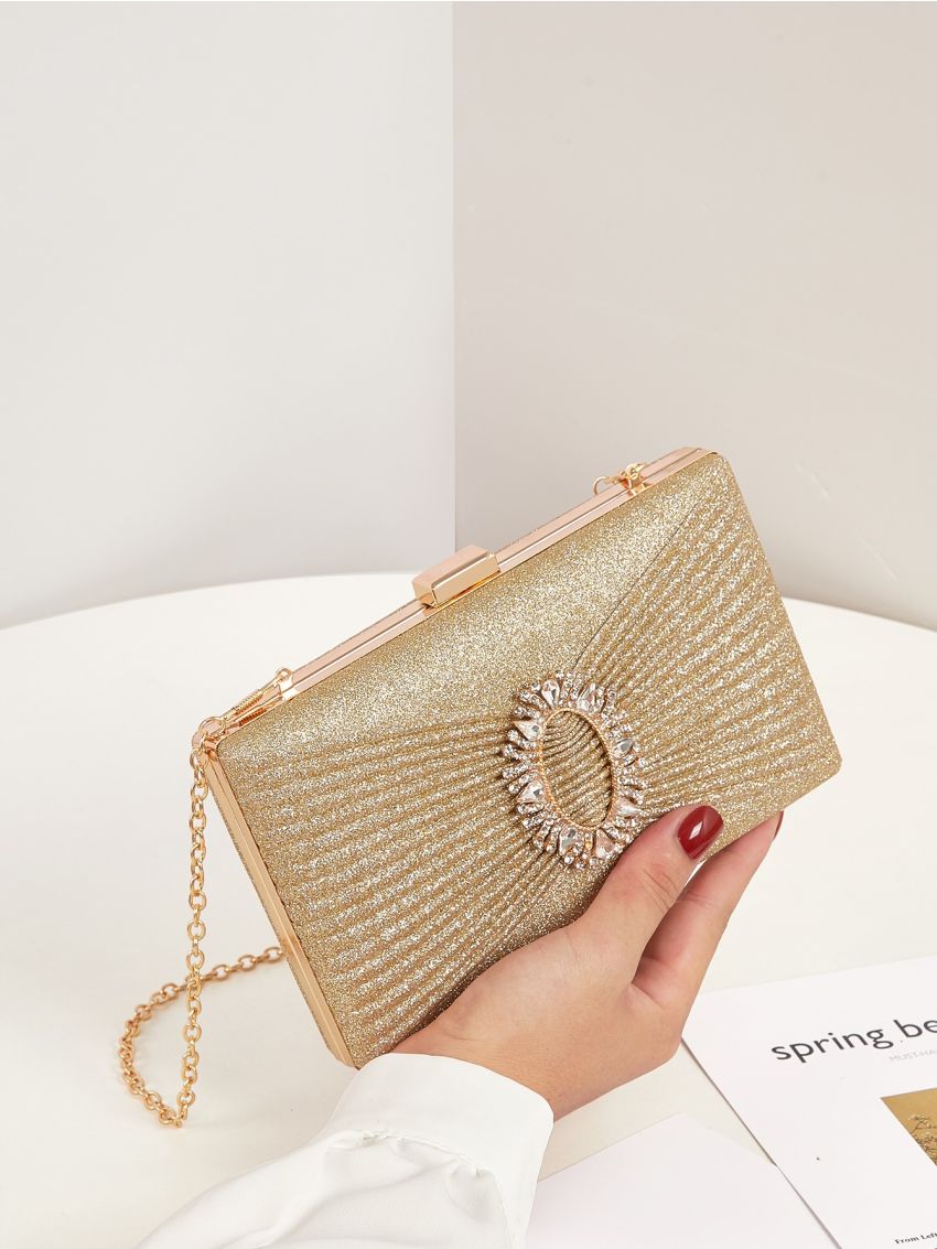 Mini Glitter Rhinestone Decor Chain Box Bag