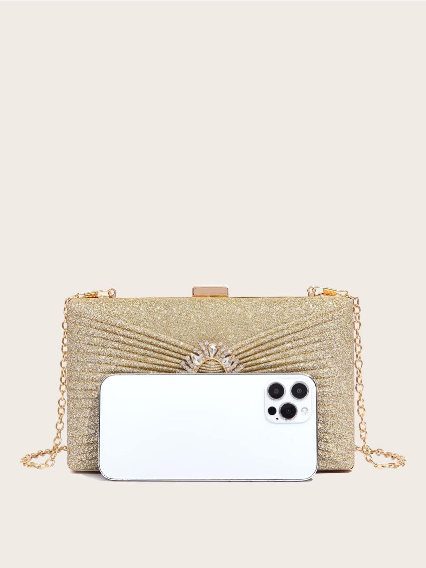 Mini Glitter Rhinestone Decor Chain Box Bag