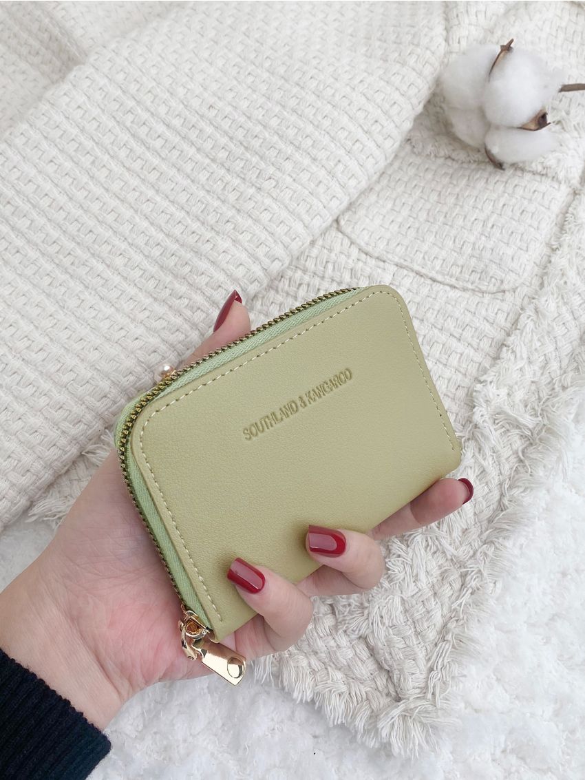 Letter Embossed Zipper Around Card Holder