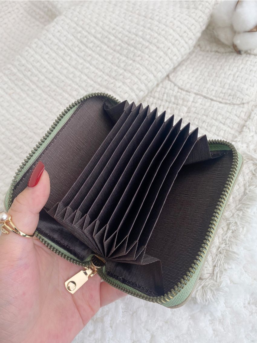 Letter Embossed Zipper Around Card Holder