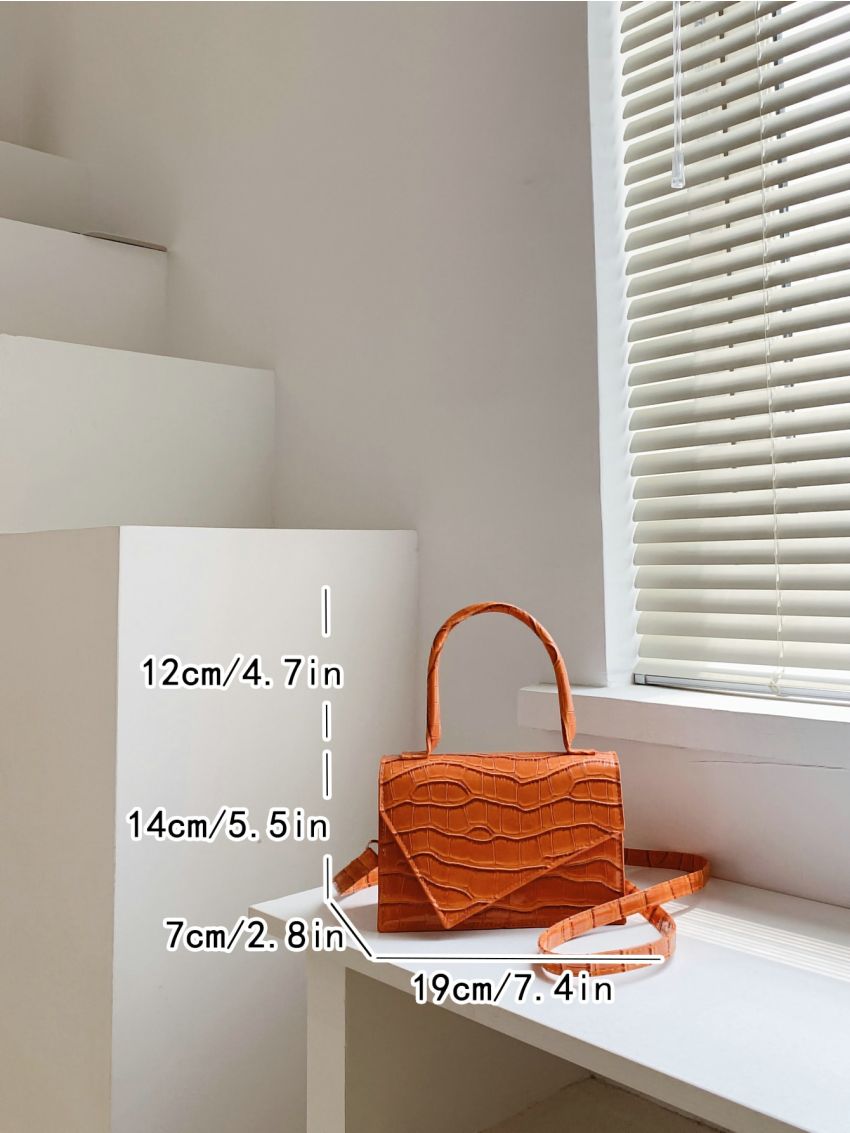 Mini Crocodile Embossed Top Handle Flap Square Bag