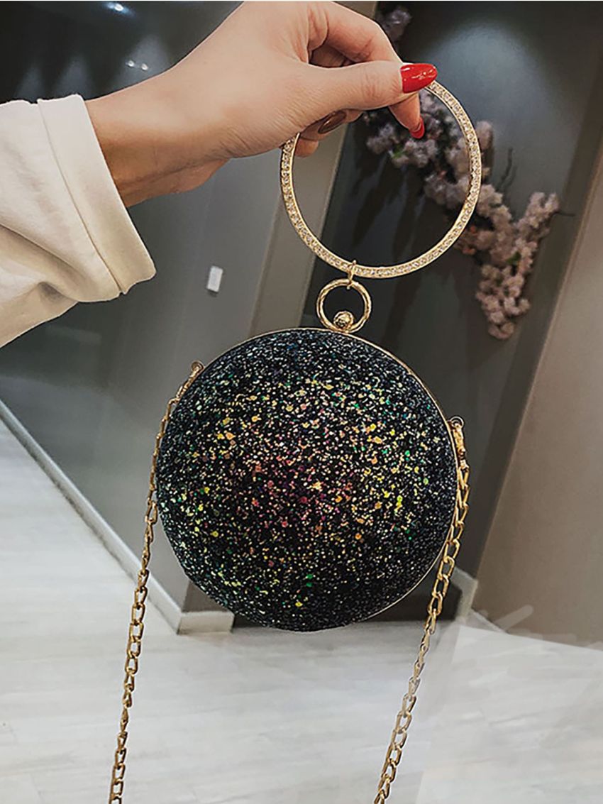 Minimalist Sequin Decor Top Ring Chain Circle Bag
