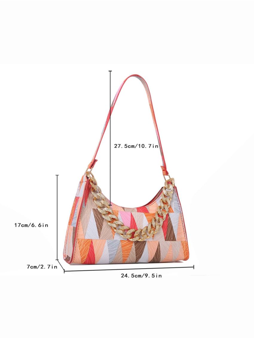 Geometric Pattern Chain Baguette Bag