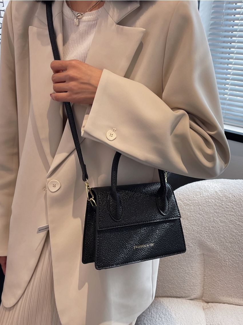 Mini Embossed Detail Letter Graphic Flap Square Bag