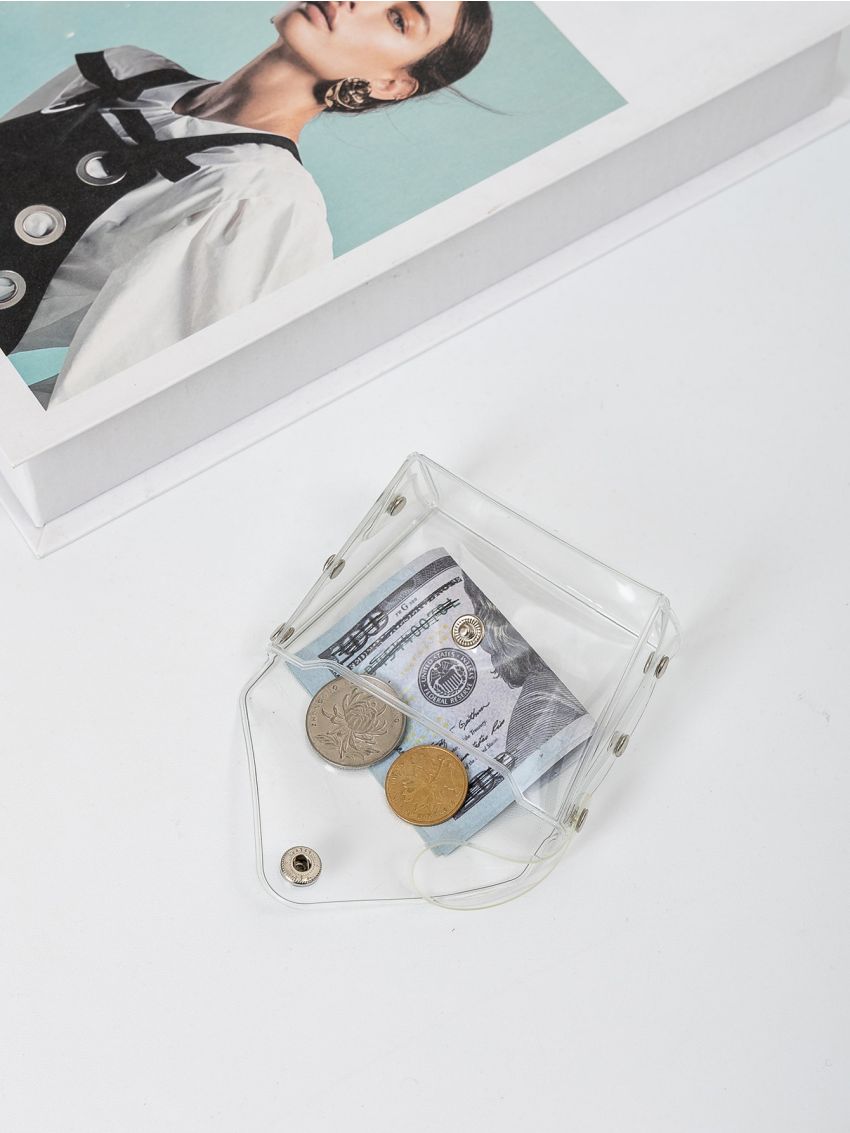 Clear Studded Decor Snap Button Flap Coin Purse