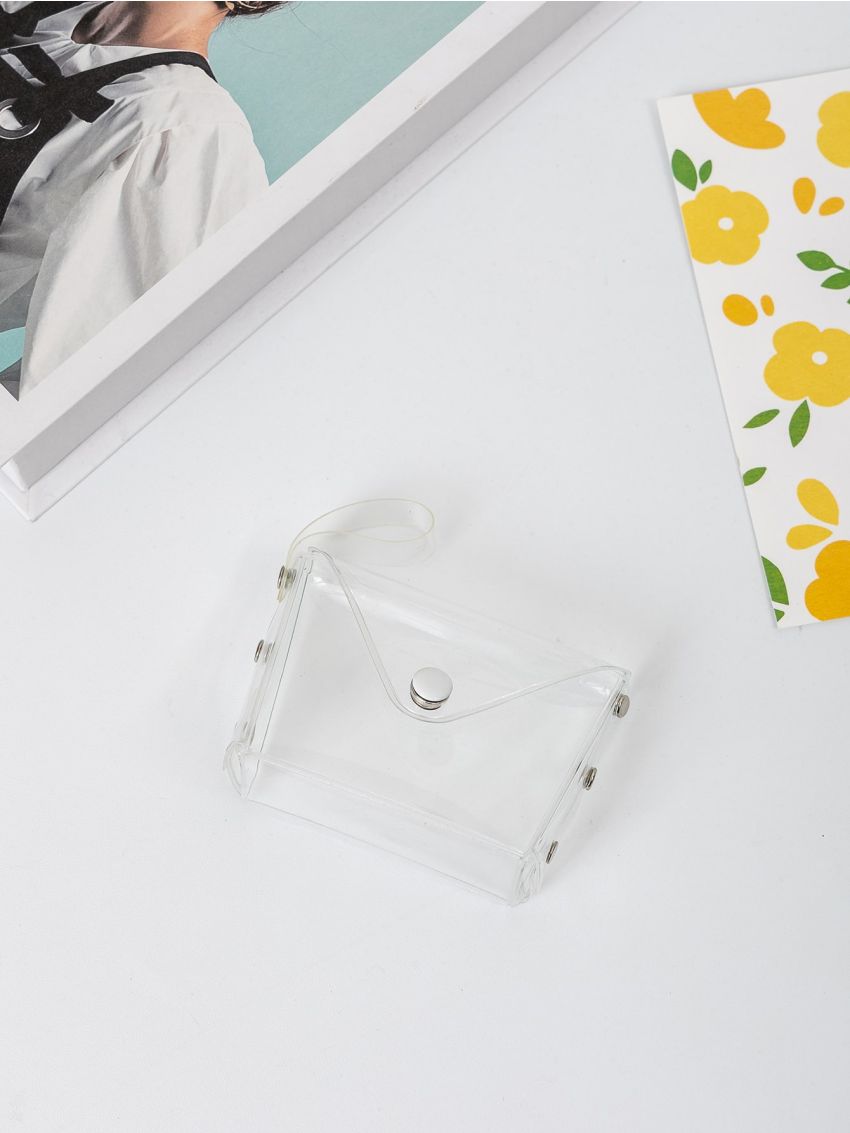 Clear Studded Decor Snap Button Flap Coin Purse