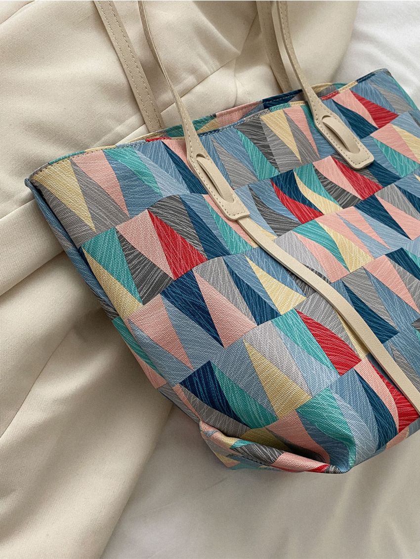 Geometric Pattern Shoulder Tote Bag