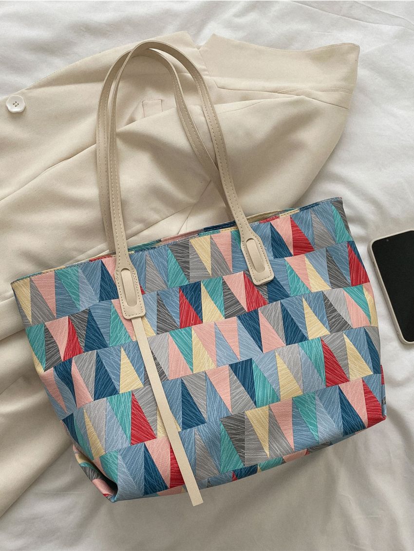 Geometric Pattern Shoulder Tote Bag