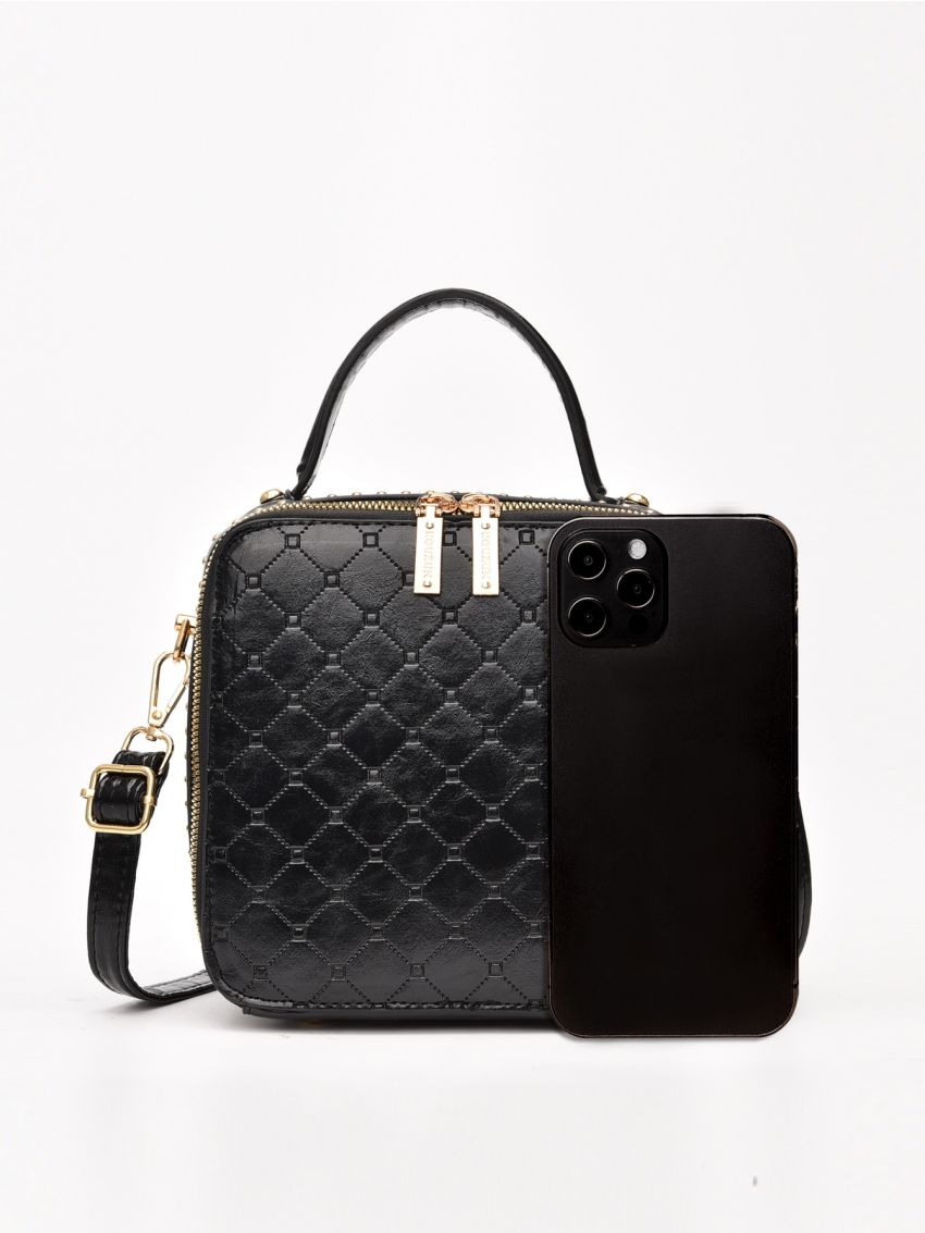 Mini Quilted Pattern Studded Decor Square Bag