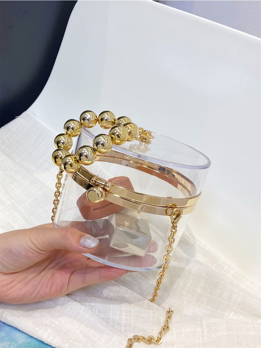Mini Bead Decor Clear Chain Box Bag