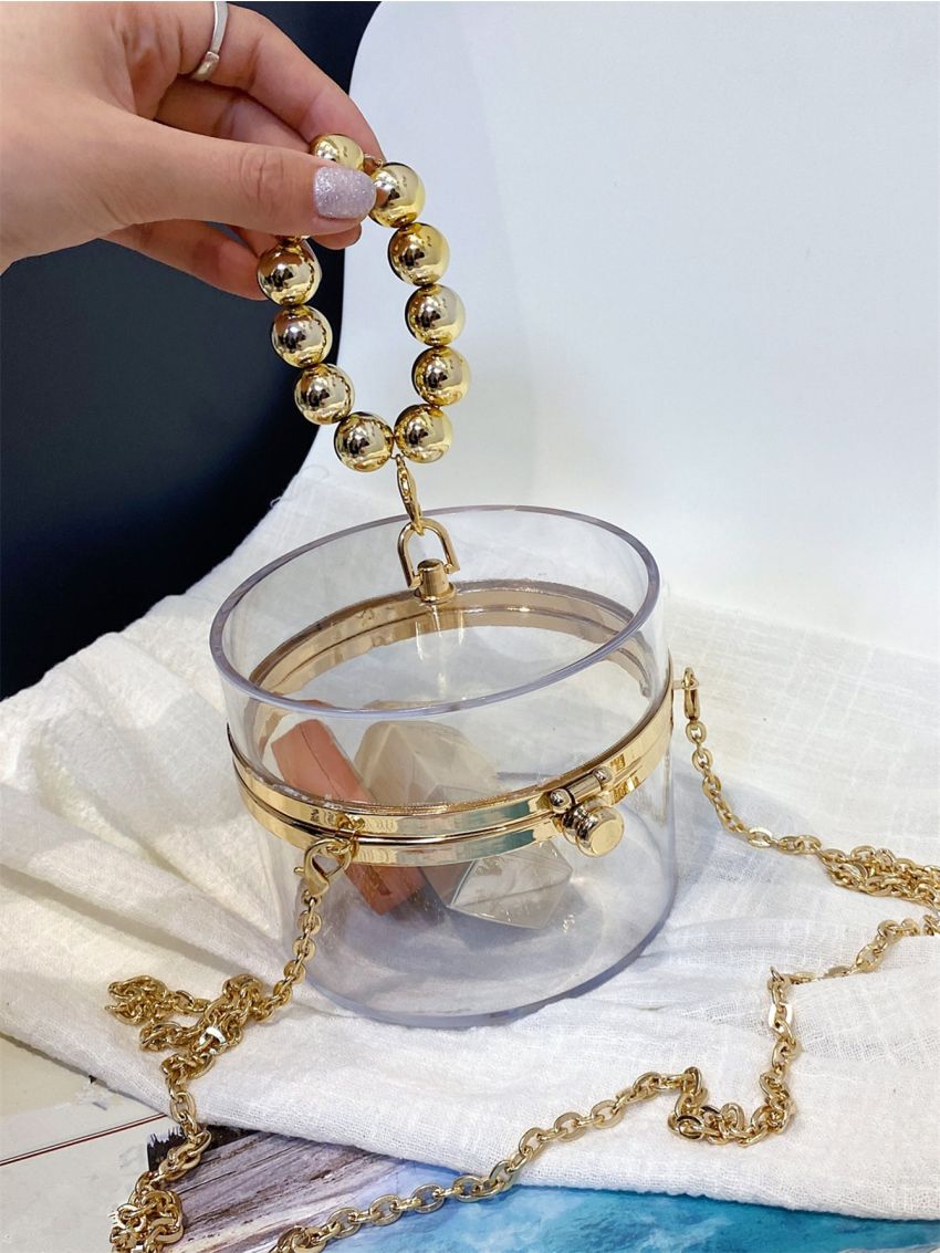 Mini Bead Decor Clear Chain Box Bag