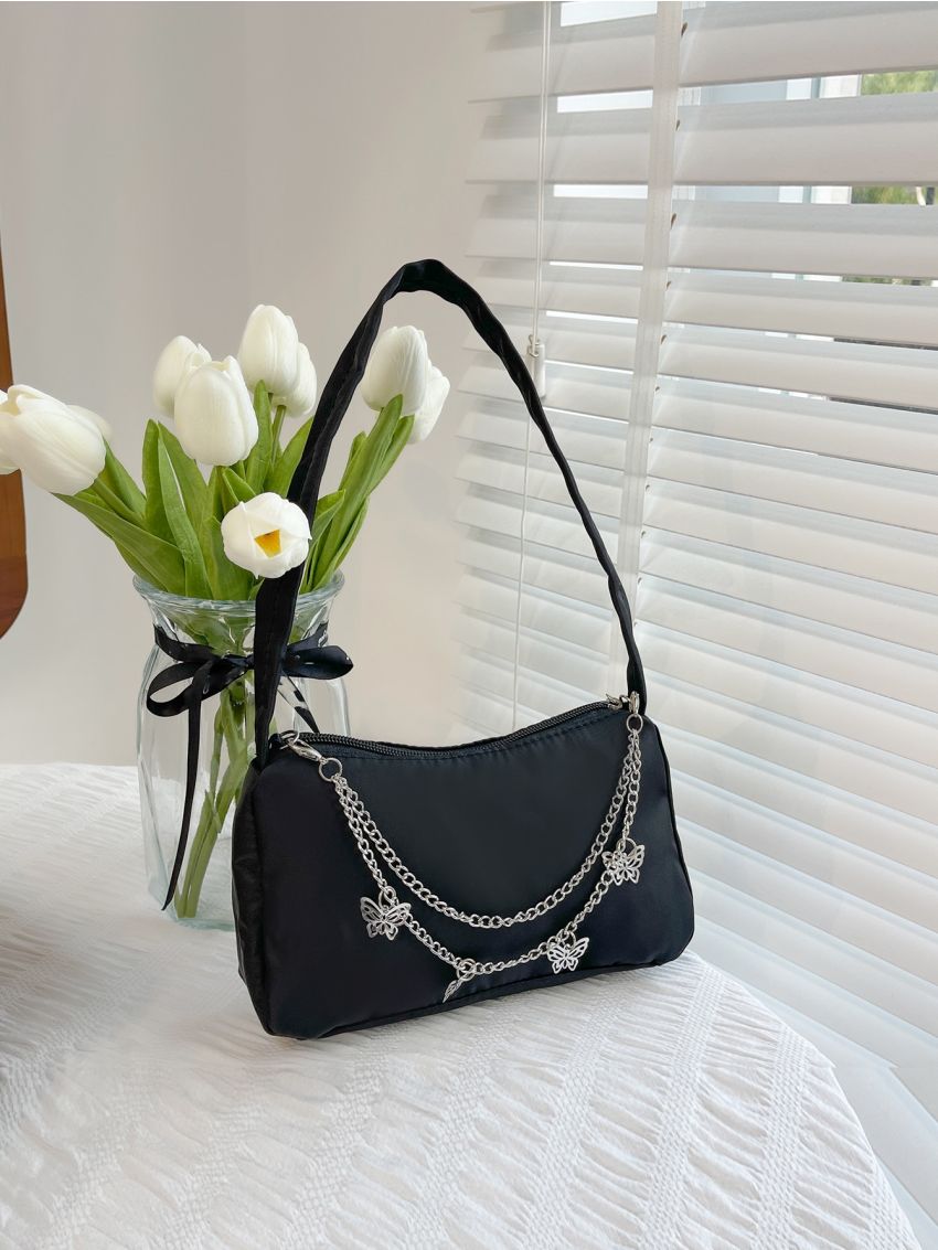 Mini Chain & Butterfly Decor Square Bag