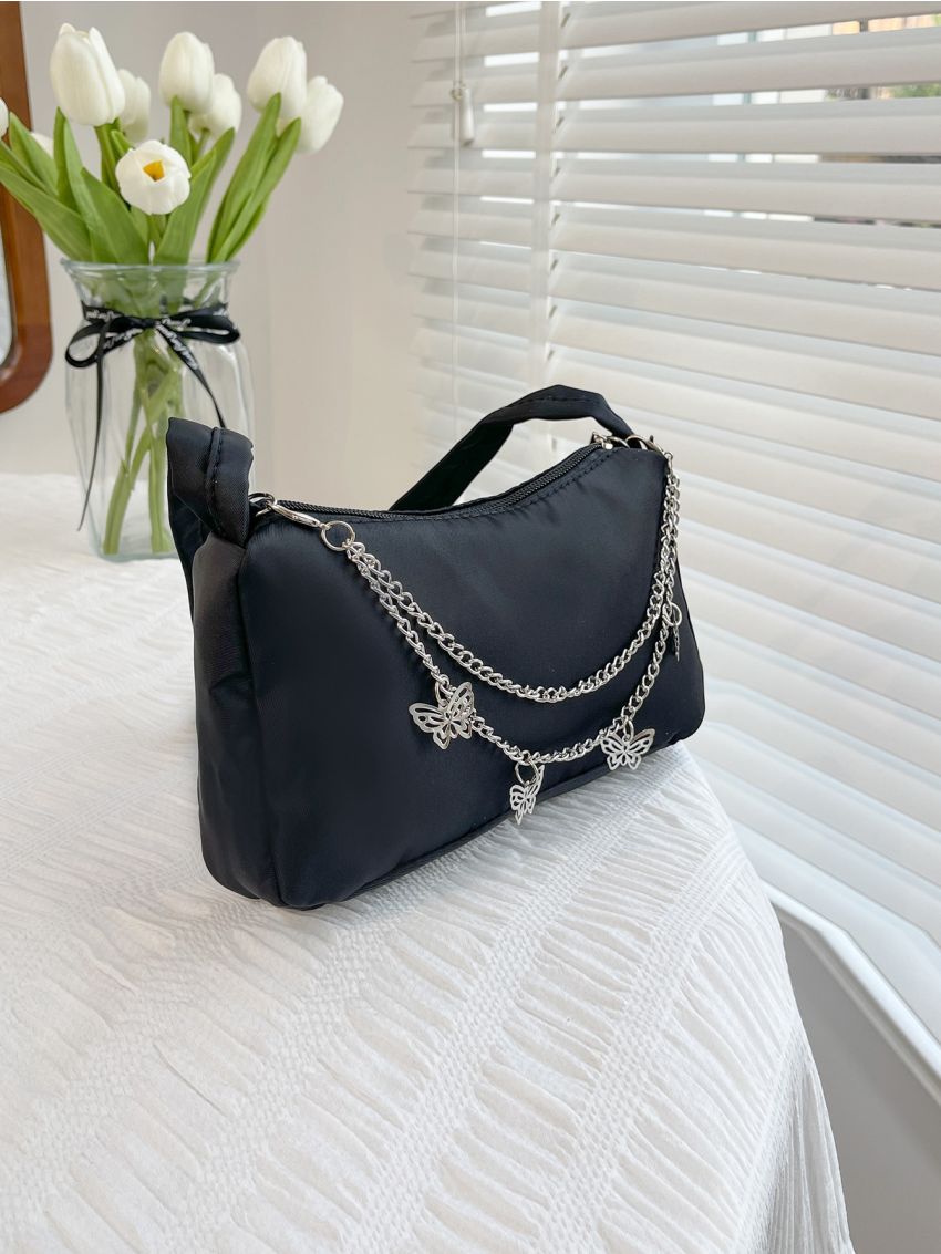 Mini Chain & Butterfly Decor Square Bag