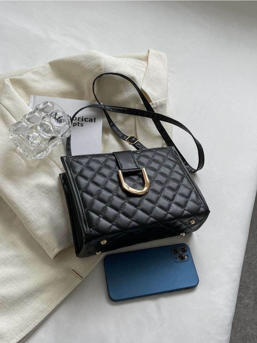 Quilted Detail Metal Decor Square Bag