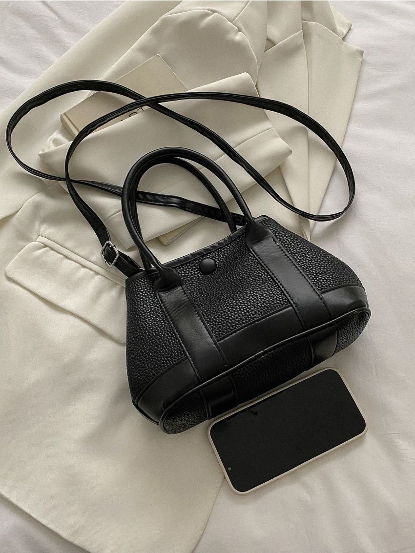 Litchi Embossed Double Handle Bucket Bag