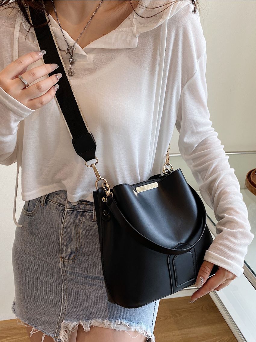 Snap Button Bucket Bag