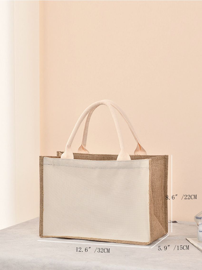 Double Handle Shopper Bag Simple Linen Tote Bag, Grocery Shopping Bag, Solid Color Gift Bag For Festival