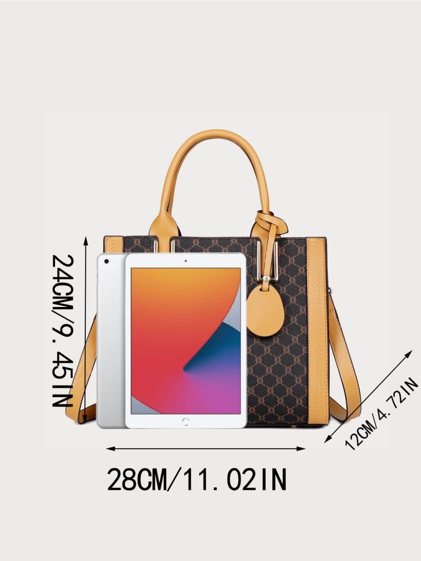 Geometric Pattern Square Bag With Bag Charm