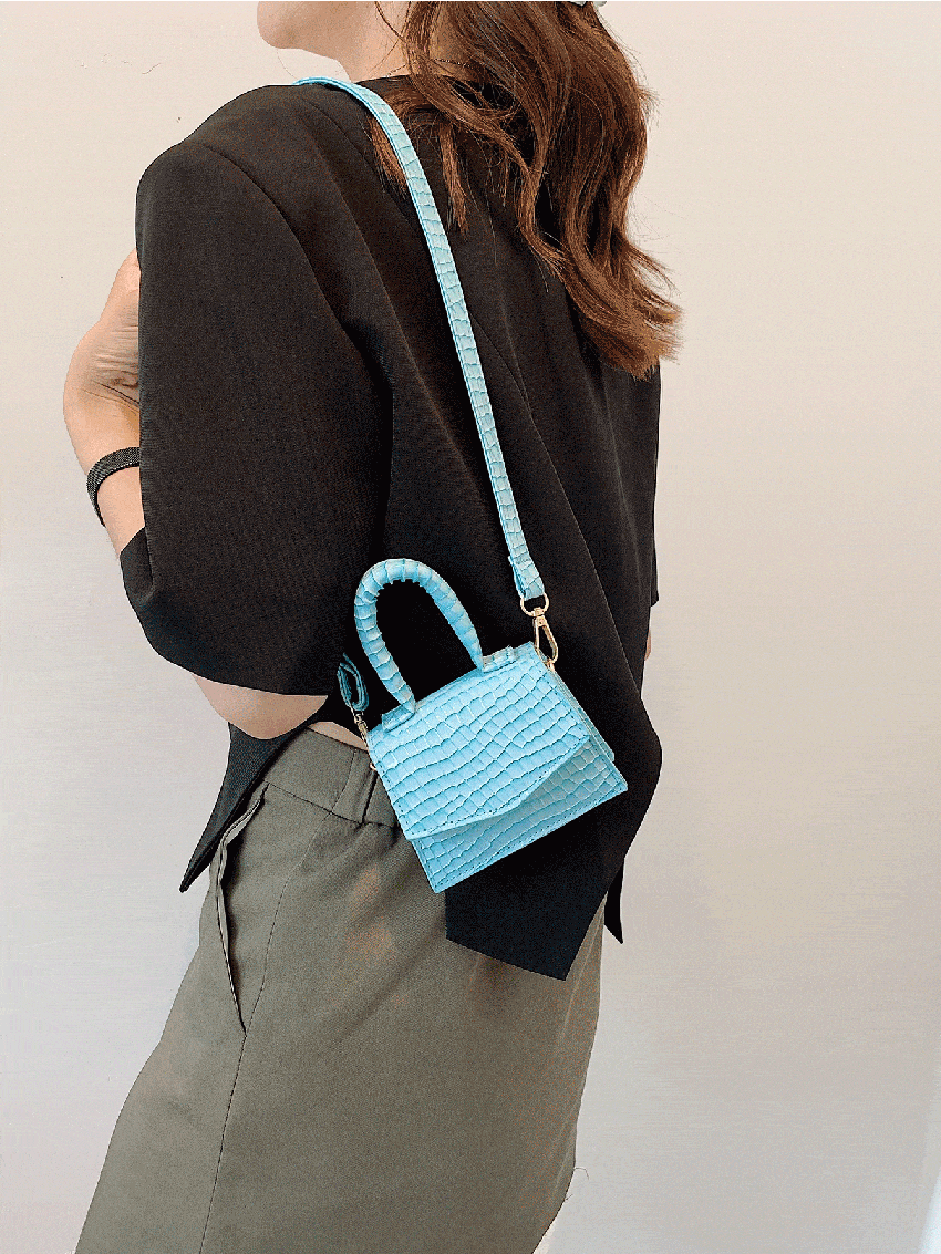 Mini Crocodile Embossed Top Handle Flap Square Bag