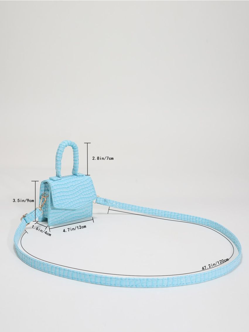 Mini Crocodile Embossed Top Handle Flap Square Bag