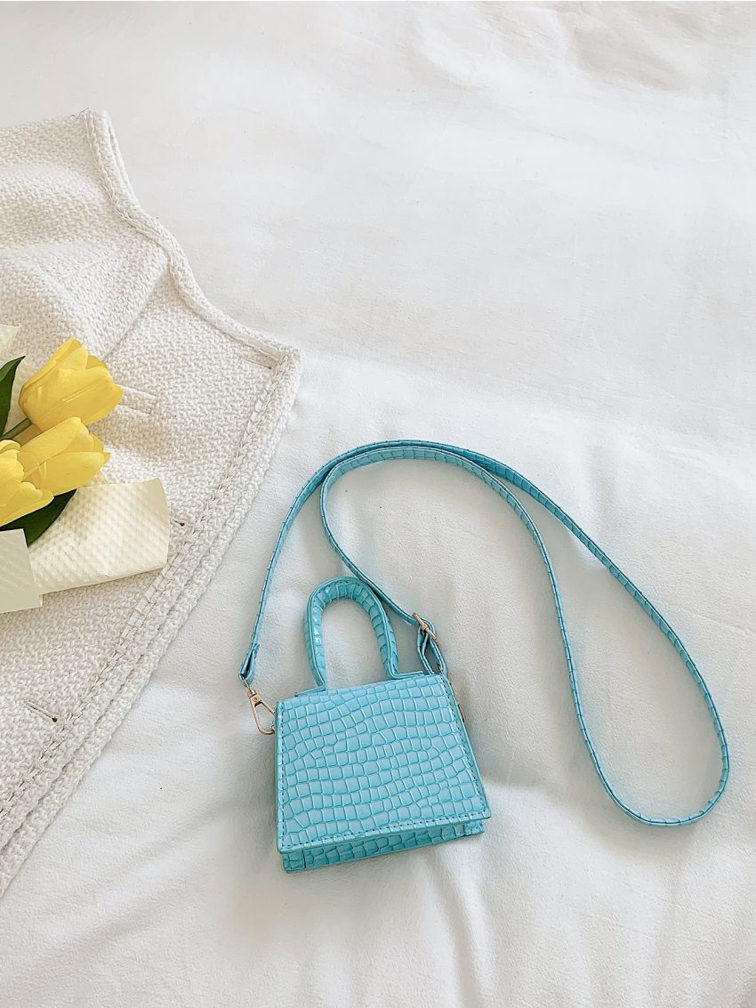 Mini Crocodile Embossed Top Handle Flap Square Bag