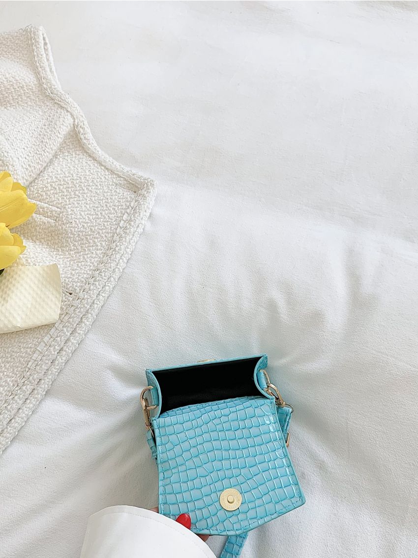 Mini Crocodile Embossed Top Handle Flap Square Bag