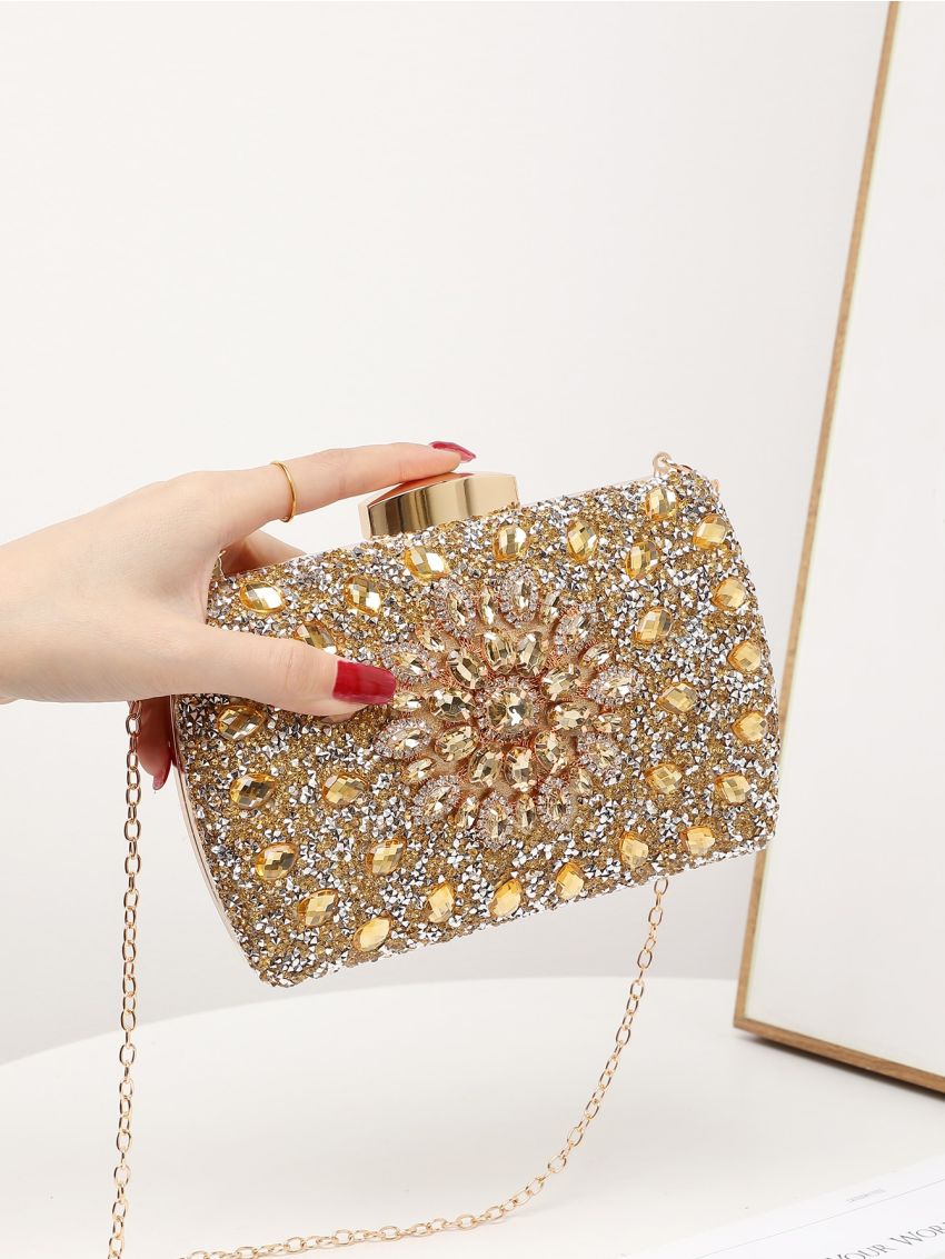 Mini Rhinestone Decor Chain Box Bag