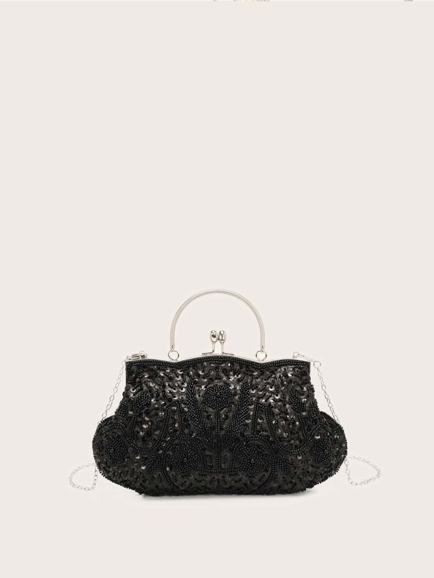 Sequin Decor Kiss Lock Evening Bag