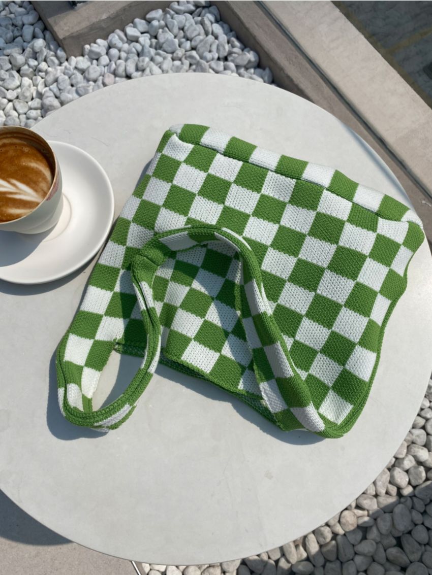 Plaid Pattern Crochet Bag