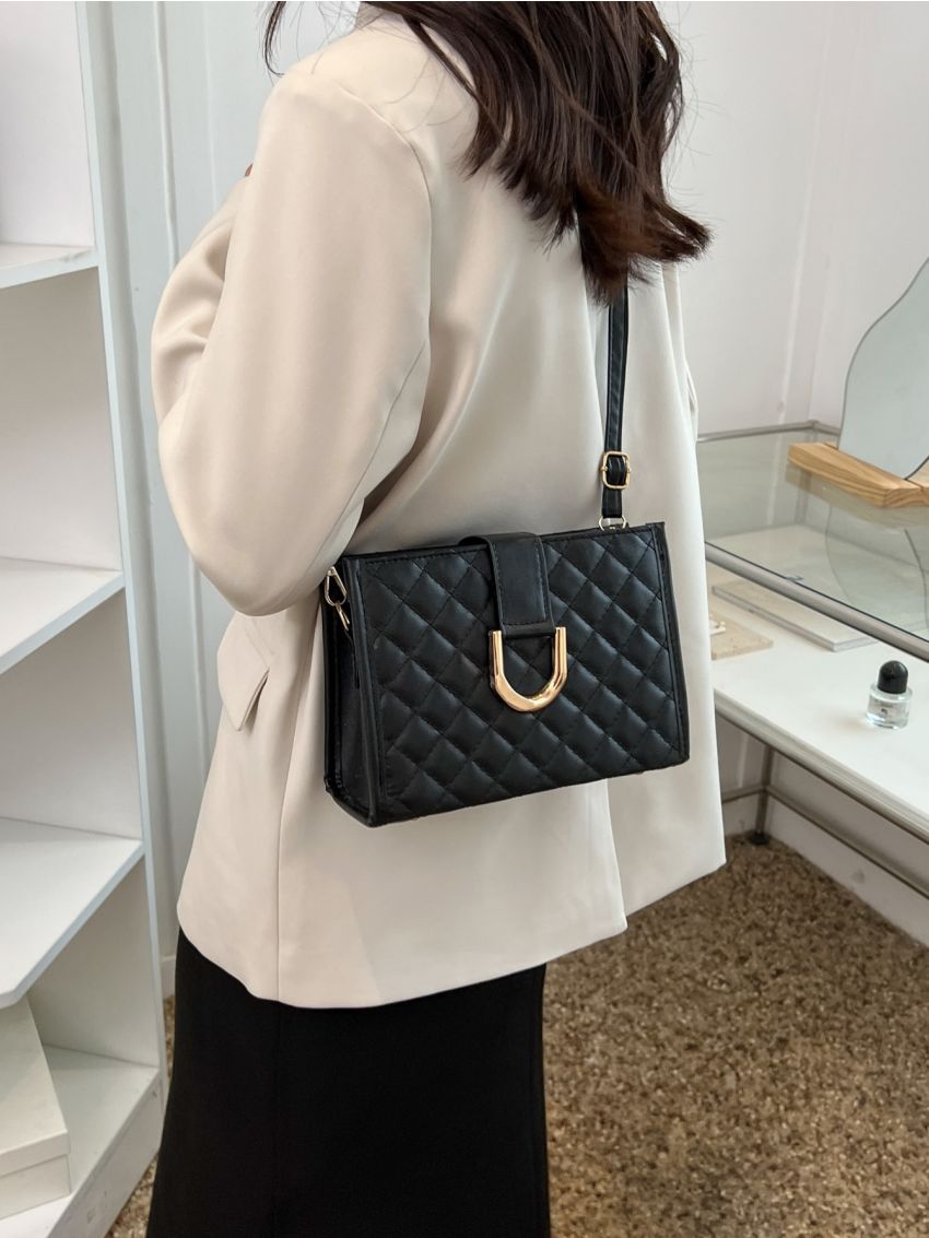 Quilted Detail Metal Decor Square Bag